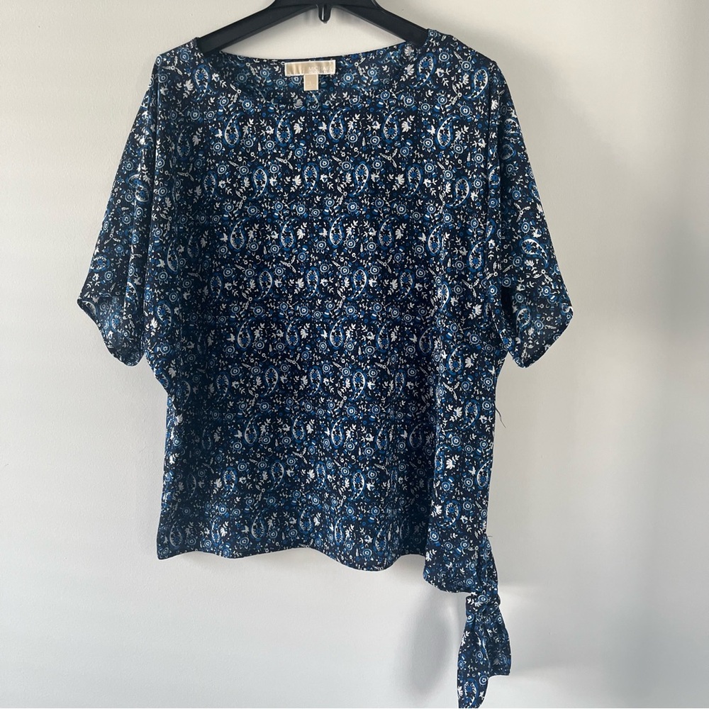 Michael Kors Navy Floral Tie-Sleeve Blouse